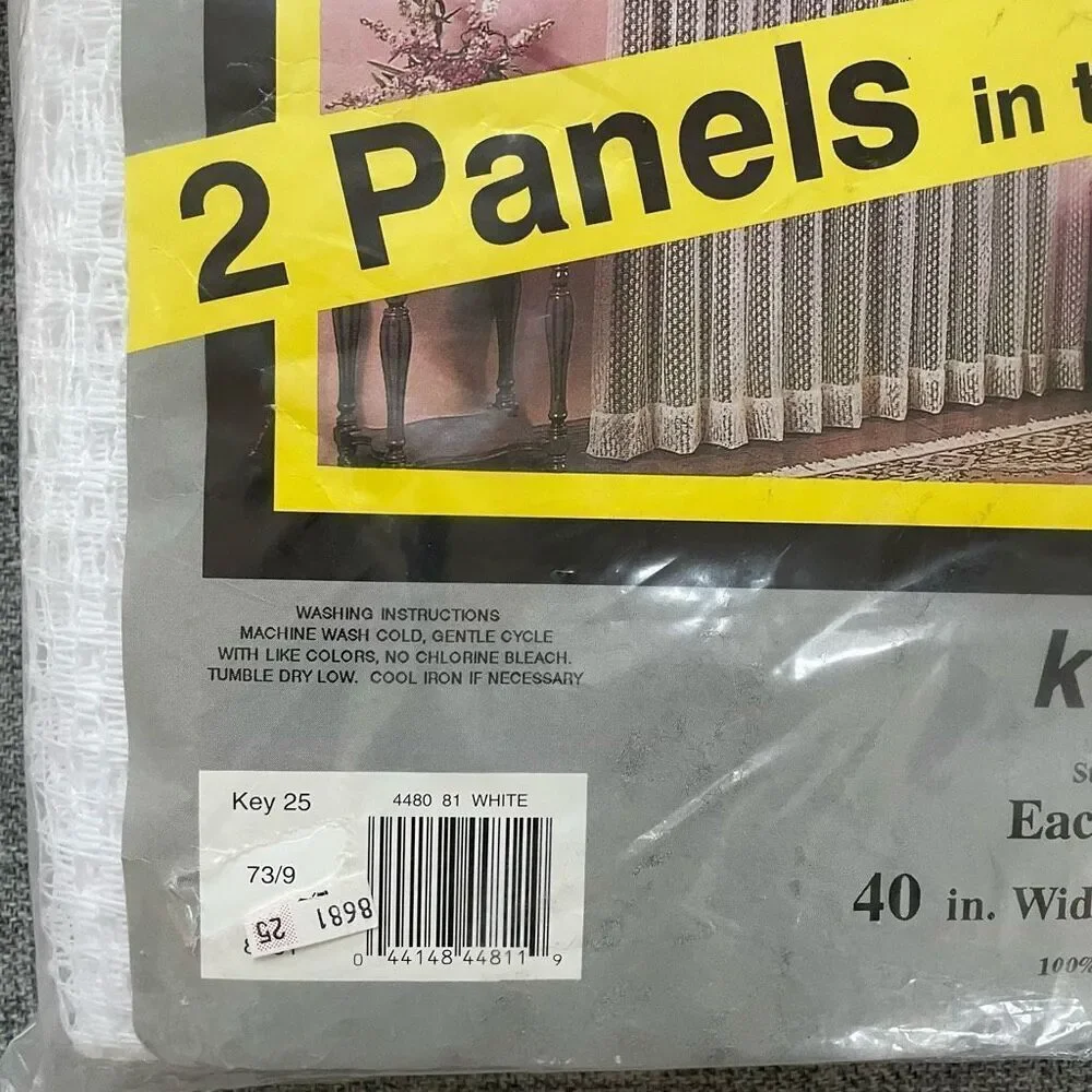 NWT NOS NIP Vintage Pair 2 Kelly Curtain Panels White Textured Weave 40” x 81”
